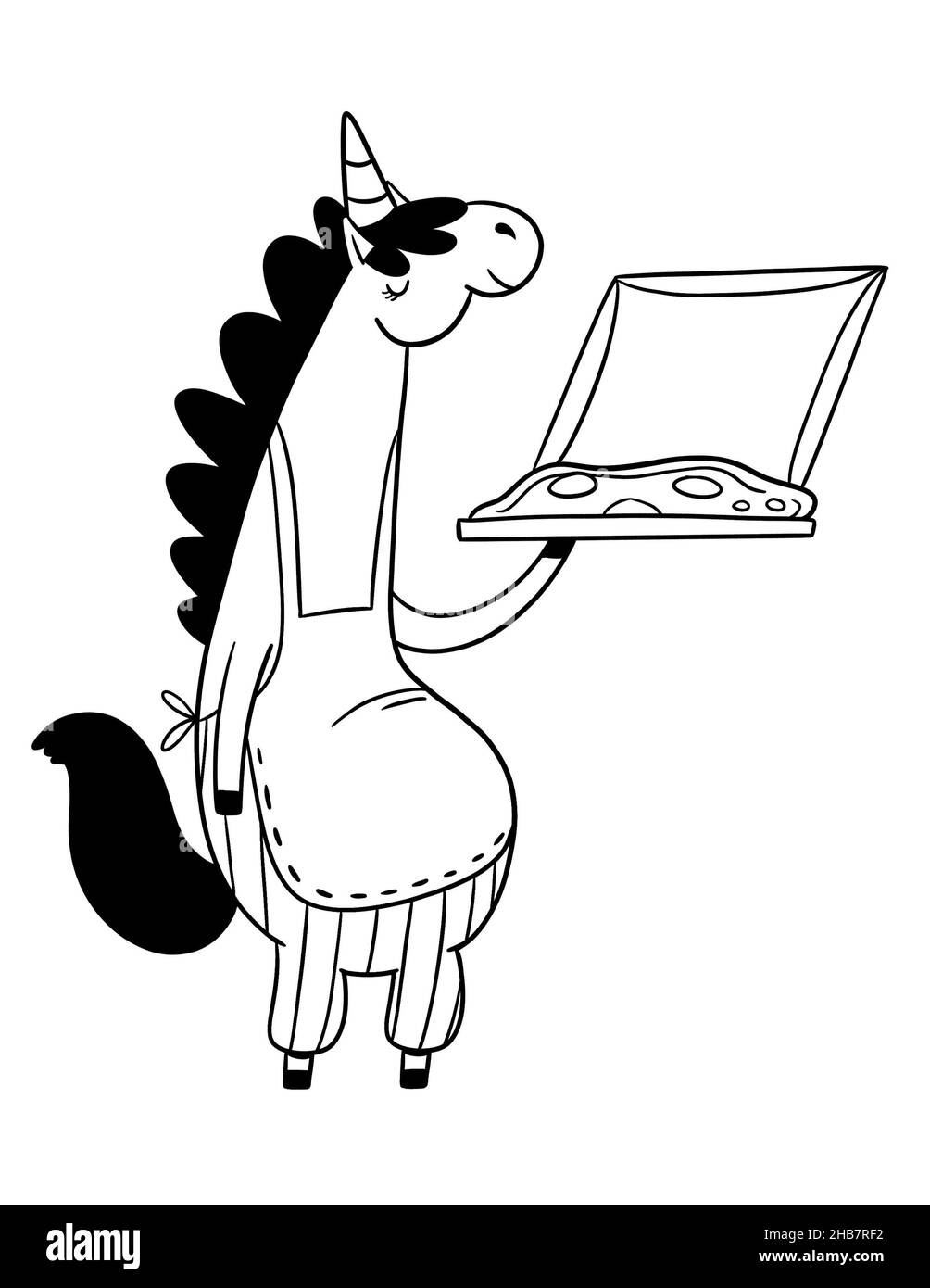 Semplice design unicorno per scatola pizza o libro da colorare per bambini. Foto Stock