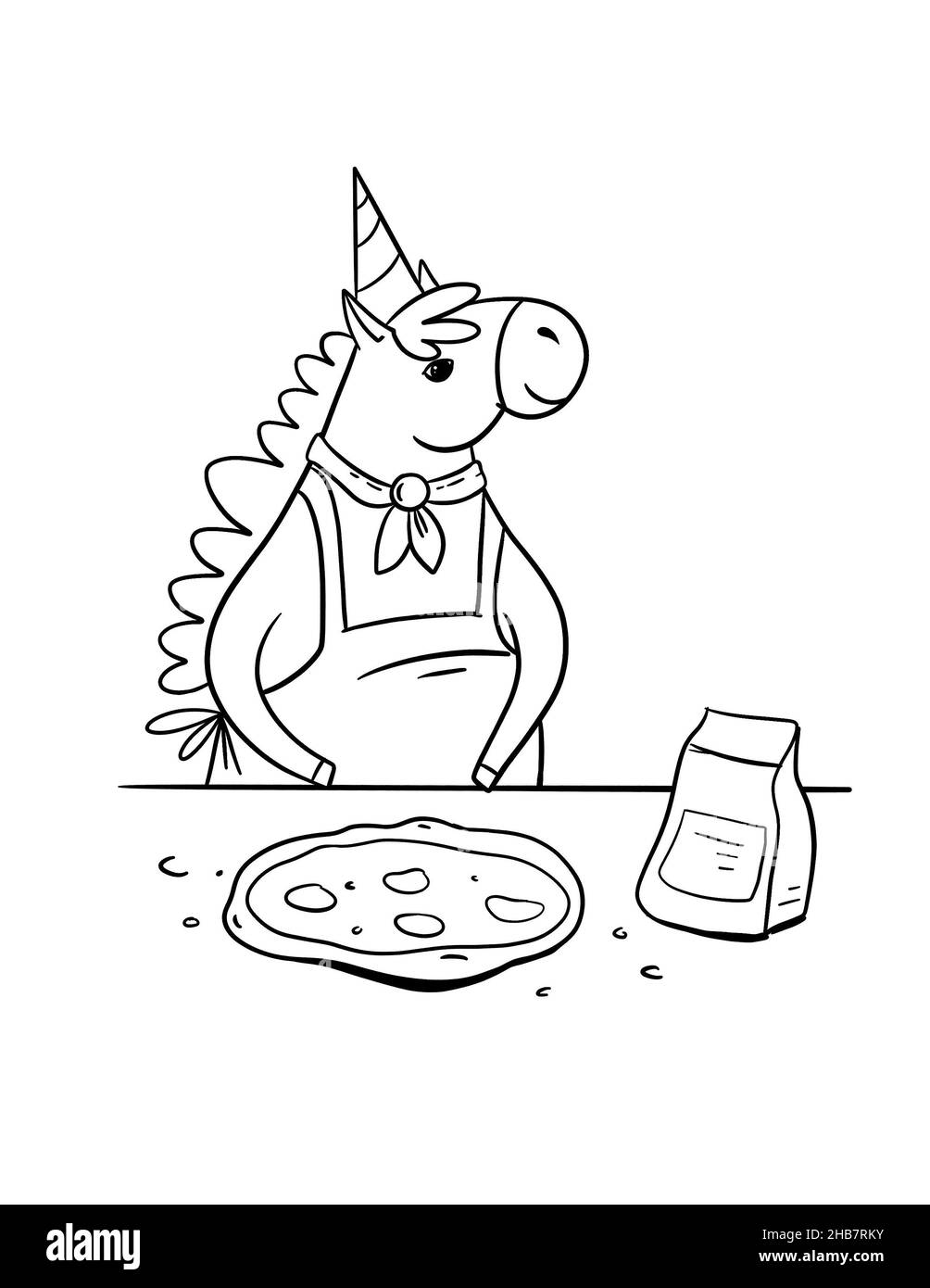 Semplice design unicorno per scatola pizza o libro da colorare per bambini. Foto Stock