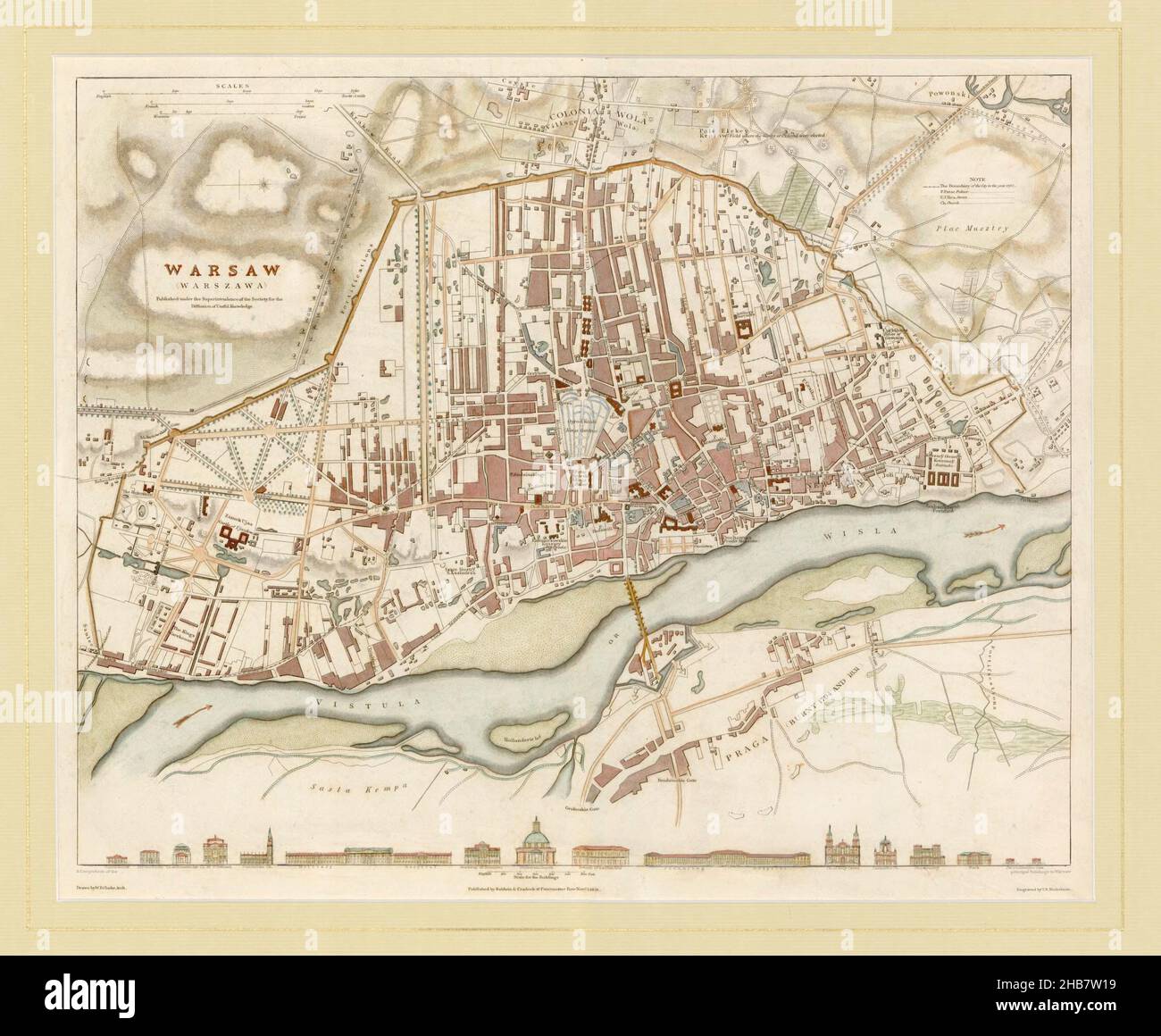 Varsavia Stampa, Mappa Varsavia, Mappa Varsavia, Poster Varsavia, Mapa Warszawy, Miasto Warszawa, Warszawa City, Varsavia City Plan, Old Warsaw Map, 1831 Foto Stock
