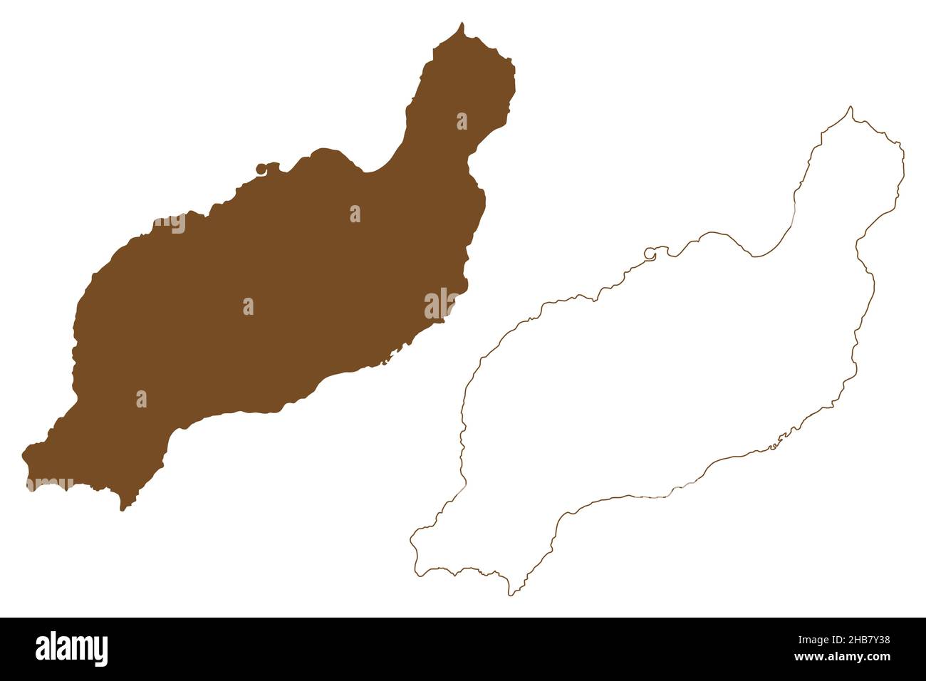 Isola di Lanzarote (Regno di Spagna, Isole Canarie) illustrazione vettoriale, schizza traccia mappa di Lanzarote Illustrazione Vettoriale