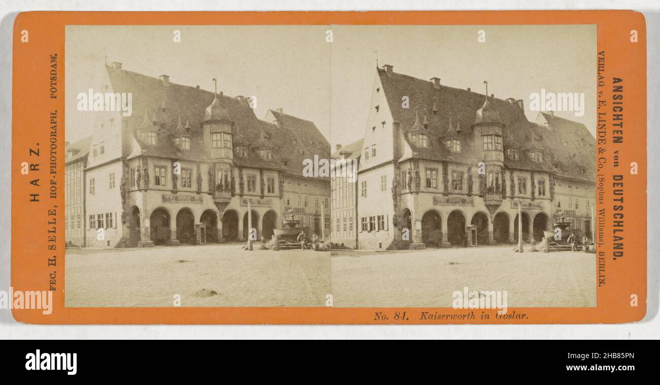 Hotel Kaiserworth in Goslar, Kaiserworth in Goslar (titolo sull'oggetto), Ansichten von Deutschland, Harz (titolo della serie sull'oggetto), Hermann Selle (menzionato sull'oggetto), editore: E. Linde & Co. (Sophus Williams) (menzionato sull'oggetto), Goslar, editore: Berlino, 1868 - 1890, cartone, carta, stampa albume, altezza 87 mm x larghezza 176 mm Foto Stock