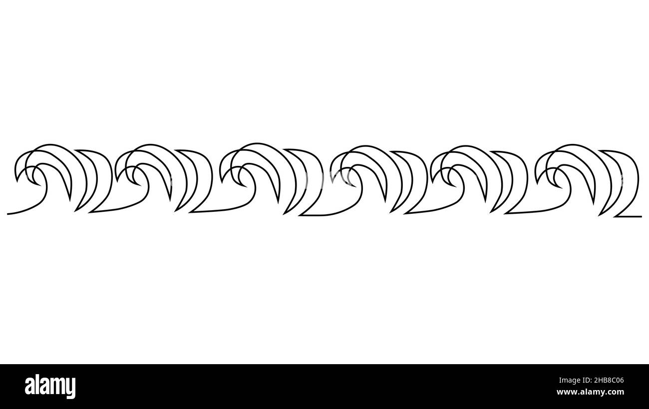 Onda di mare linea unica art. Onda astratta linea continua Illustrazione Vettoriale