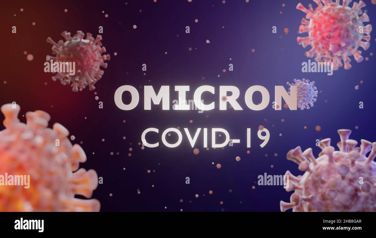 Covid-19 Omicron social banner. 3D illustrazione Foto Stock