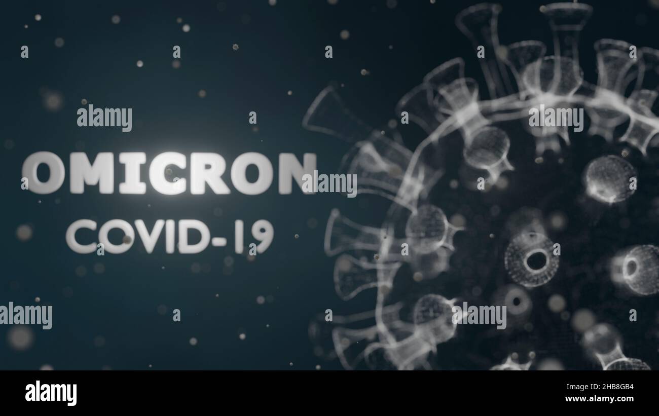 Covid-19 Omicron social banner. 3D illustrazione Foto Stock