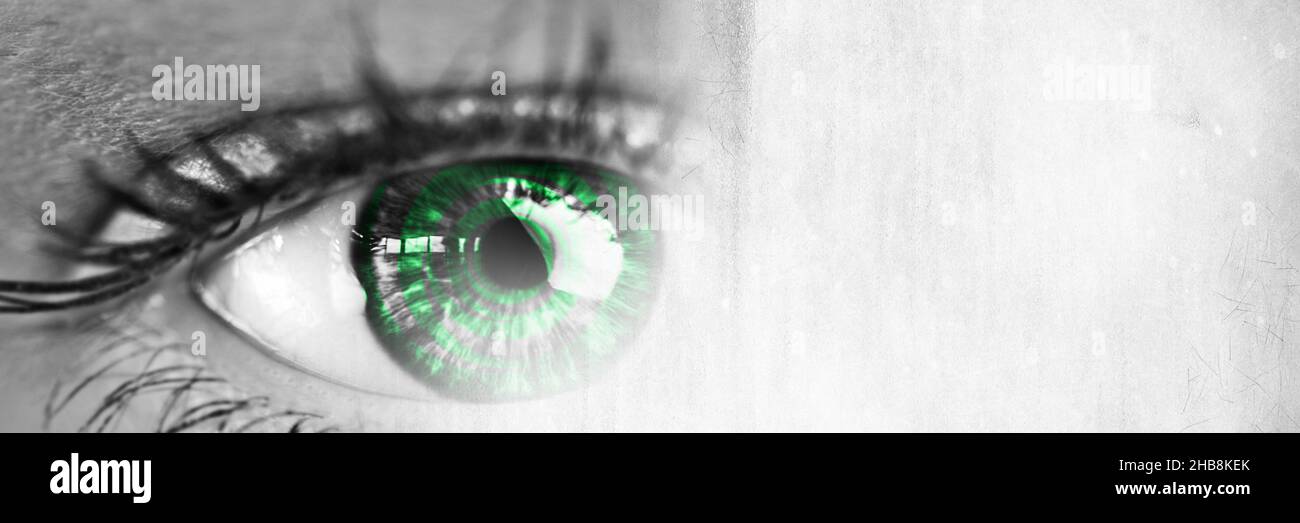 Immagine composita del primo piano di un occhio maschile e sfondo grigio testurizzato Foto Stock
