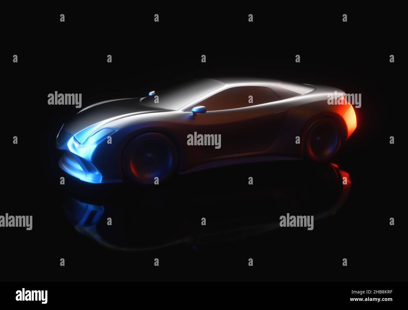 Concetto di auto sportiva realizzato in software 3D. Prototipo e design automobilistico. Foto Stock