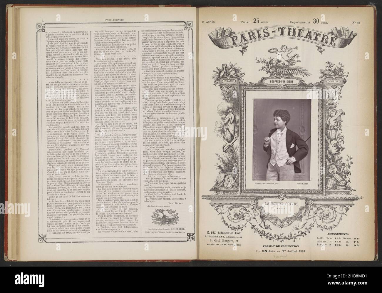 Ritratto di Laurence Grivot, Laurence Grivot (titolo sull'oggetto), Louis-Frédéric Mayer (menzionato sull'oggetto), Joseph Rose Lemercier (possibilmente), Francia, Parisprint maker: Francia, stampante: Parigi, c. 1869 - prima del 25 giugno 1874, carta, altezza 122 mm x larghezza 87 mm Foto Stock