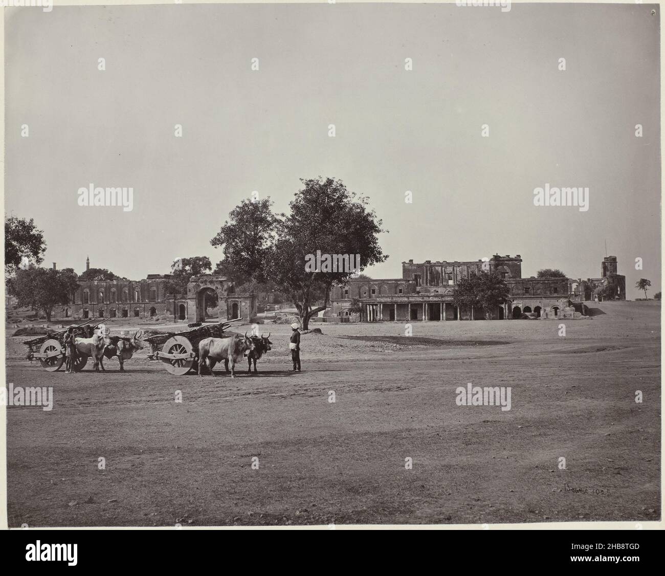 Bailey Guard Gate e la residenza britannica a Lucknow, Bailey-guard, Residency, &amp;c., vista generale (titolo originale), la residenza, Lucknow (titolo sull'oggetto), Samuel Bourne (firmato dall'artista), Lucknow, 1864 - 1865, carta, stampa albume, altezza 230 mm x larghezza 288 mm altezza 366 mm x larghezza 416 mm Foto Stock