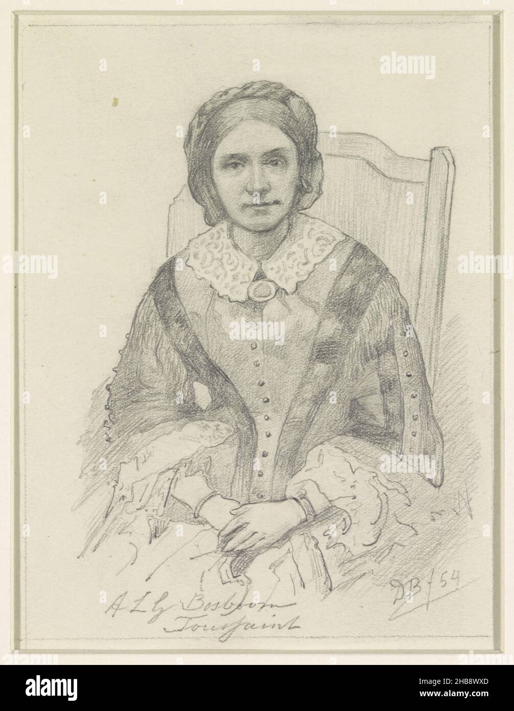 Ritratto dello scrittore Anna Louise Geertruida Bosboom-Toussaint, disegnatore: David Bles, 1854, carta, matita, altezza 227 mm x larghezza 177 mm Foto Stock