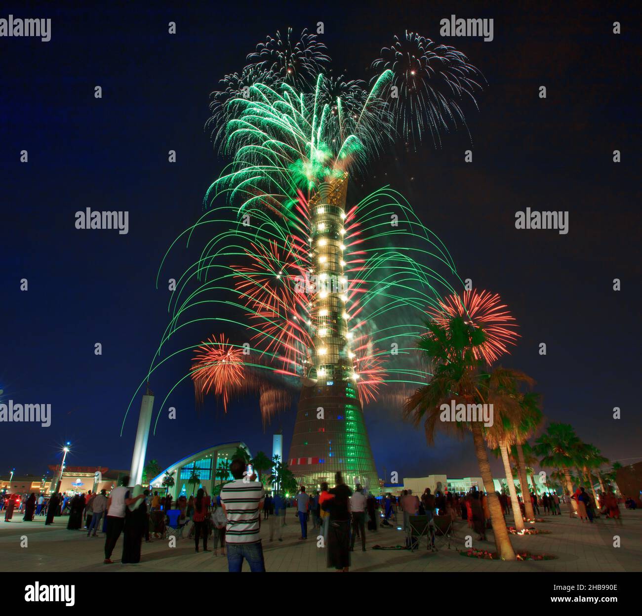 Fuochi d'artificio a Doha, QATAR Foto Stock