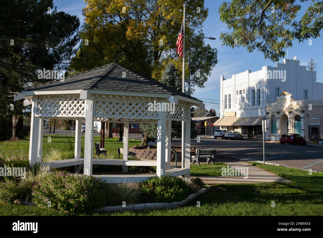 Nel tardo pomeriggio vista del centro storico di Wheatland, California, USA. Foto Stock