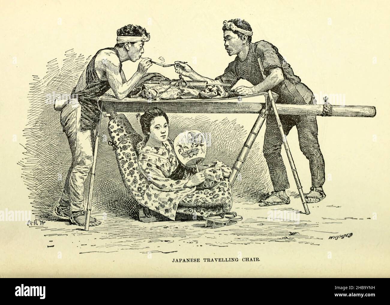 Illustrazione di una sedia da viaggio giapponese dal libro 'Rambles in Japan: The Land of the Rising Sun' di Henry Baker Tristrom (1822-1906). Data di pubblicazione 1895. Foto Stock