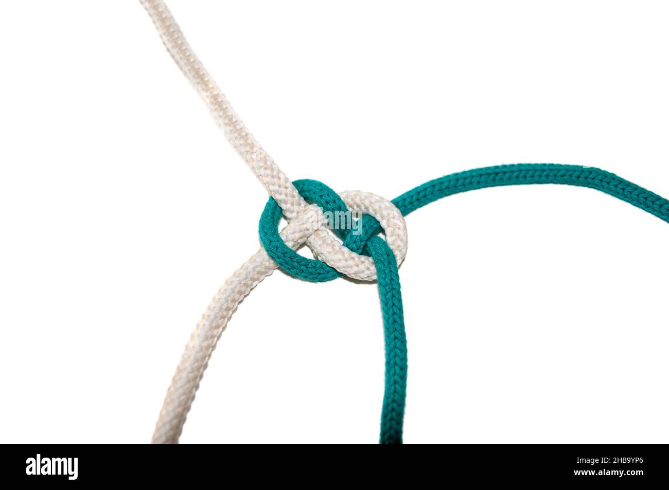Carrick Bend, o Josephine Knot, noto anche come il nodo del marinaio e l'ancora Bend. Questo nodo unisce due corde insieme. Foto Stock