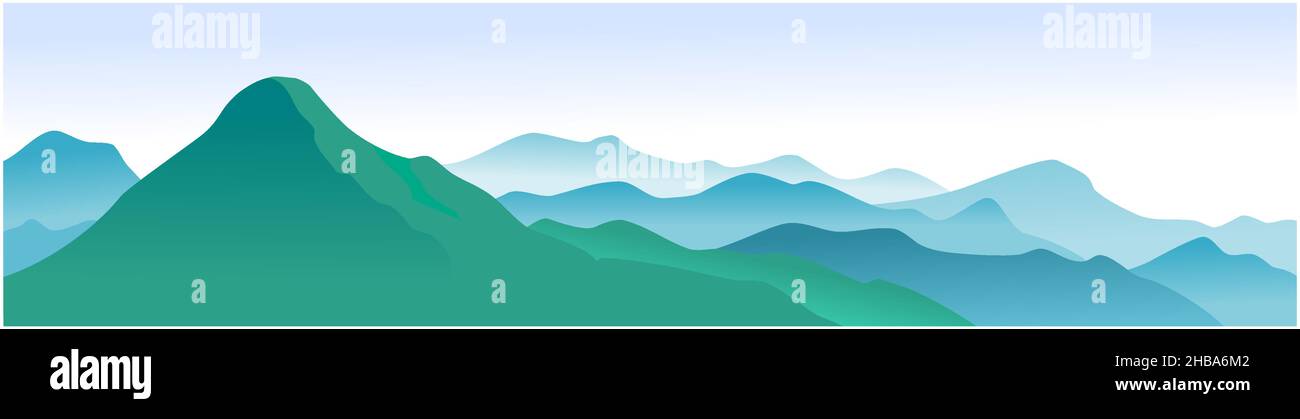 creste di montagna vettoriali verdi con mare e lago Illustrazione Vettoriale