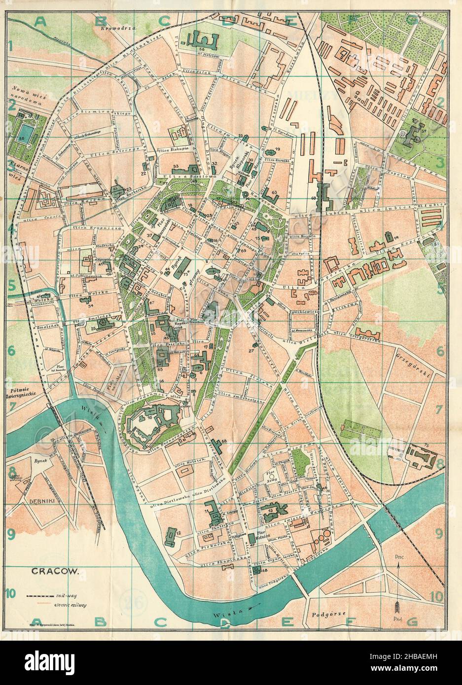 Cracovia Mappa, Mappa di Cracovia, Mappa di Kraków, Mapa Krakowa, piano Cracovia, Cracovia Stampa, Vecchia mappa di Cracovia, Vintage Cracovia Plan, Poster di Cracovia, Città Vecchia di Cracovia Foto Stock
