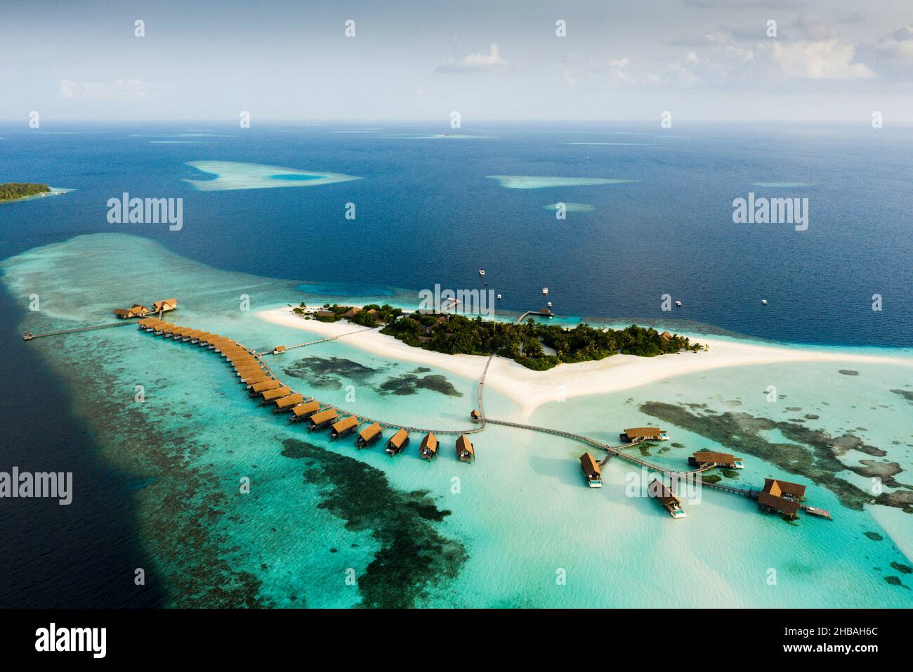 Isola di vacanza Isola di cacao, South Male Atoll, Oceano Indiano, Maldive Foto Stock
