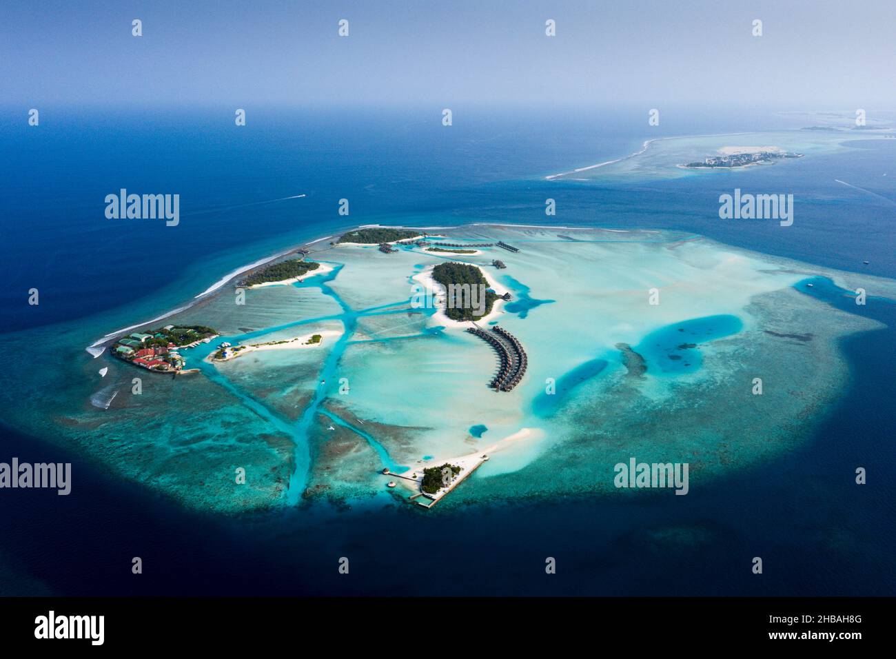 Isola di vacanza Dhigufinolhu e Veligandu, South Male Atoll, Oceano Indiano, Maldive Foto Stock