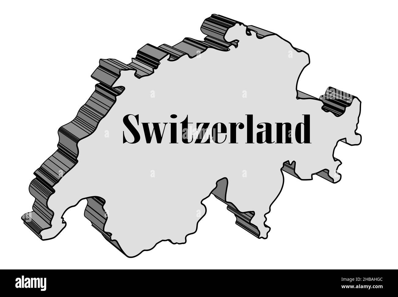 Traccia la mappa 3D della Svizzera su sfondo bianco Foto Stock