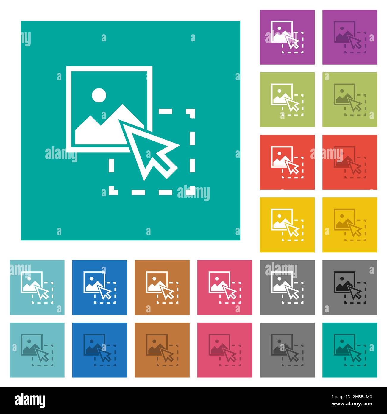 Trascina l'immagine per caricare icone piatte multicolore su sfondi quadrati. Sono incluse le variazioni delle icone bianche e scure per gli effetti del passaggio del mouse o attivi. Illustrazione Vettoriale