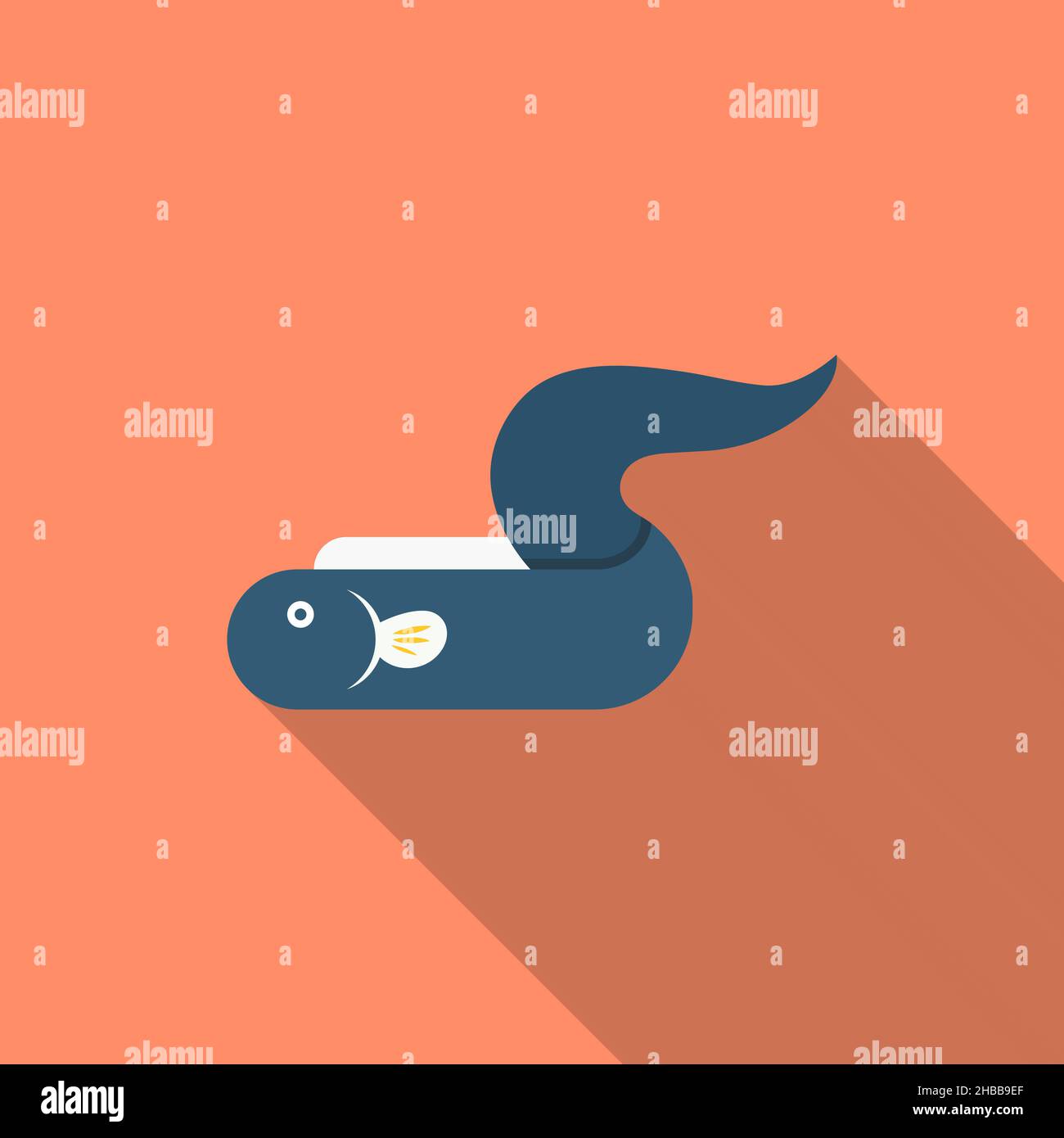 Simbolo icona vettore anguilla, disegno piatto, ombra lunga Illustrazione Vettoriale