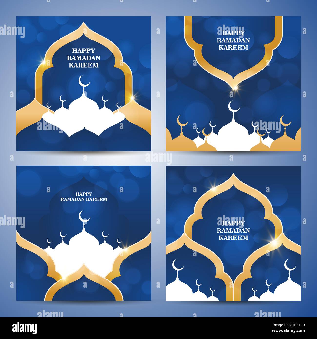 Collezioni di design del modello di biglietto d'auguri Islamico con colore blu e dorato Illustrazione Vettoriale