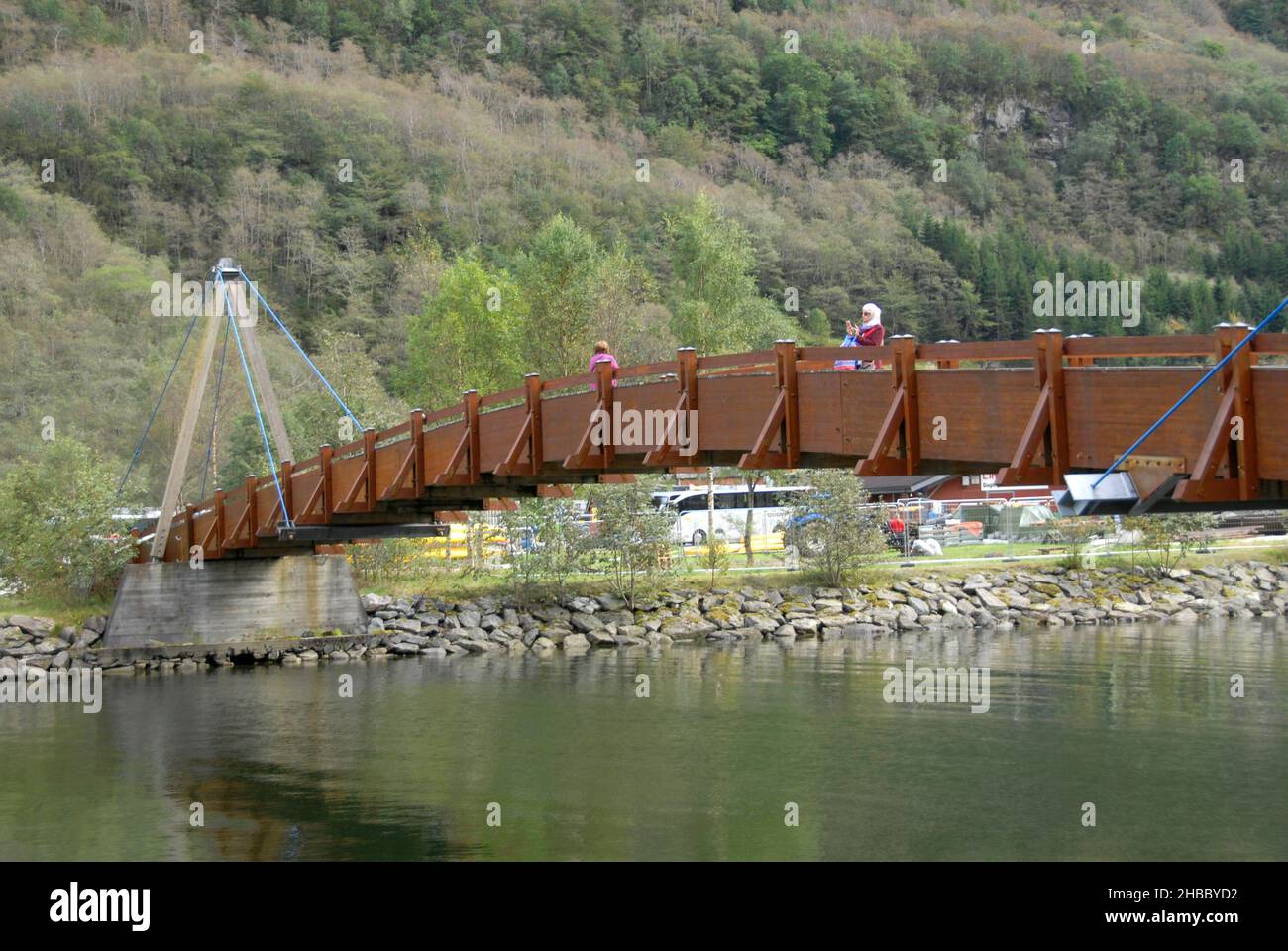 Ponte pedonale a campata singola, Gudvangen Fjordtell, Norvegia Foto Stock