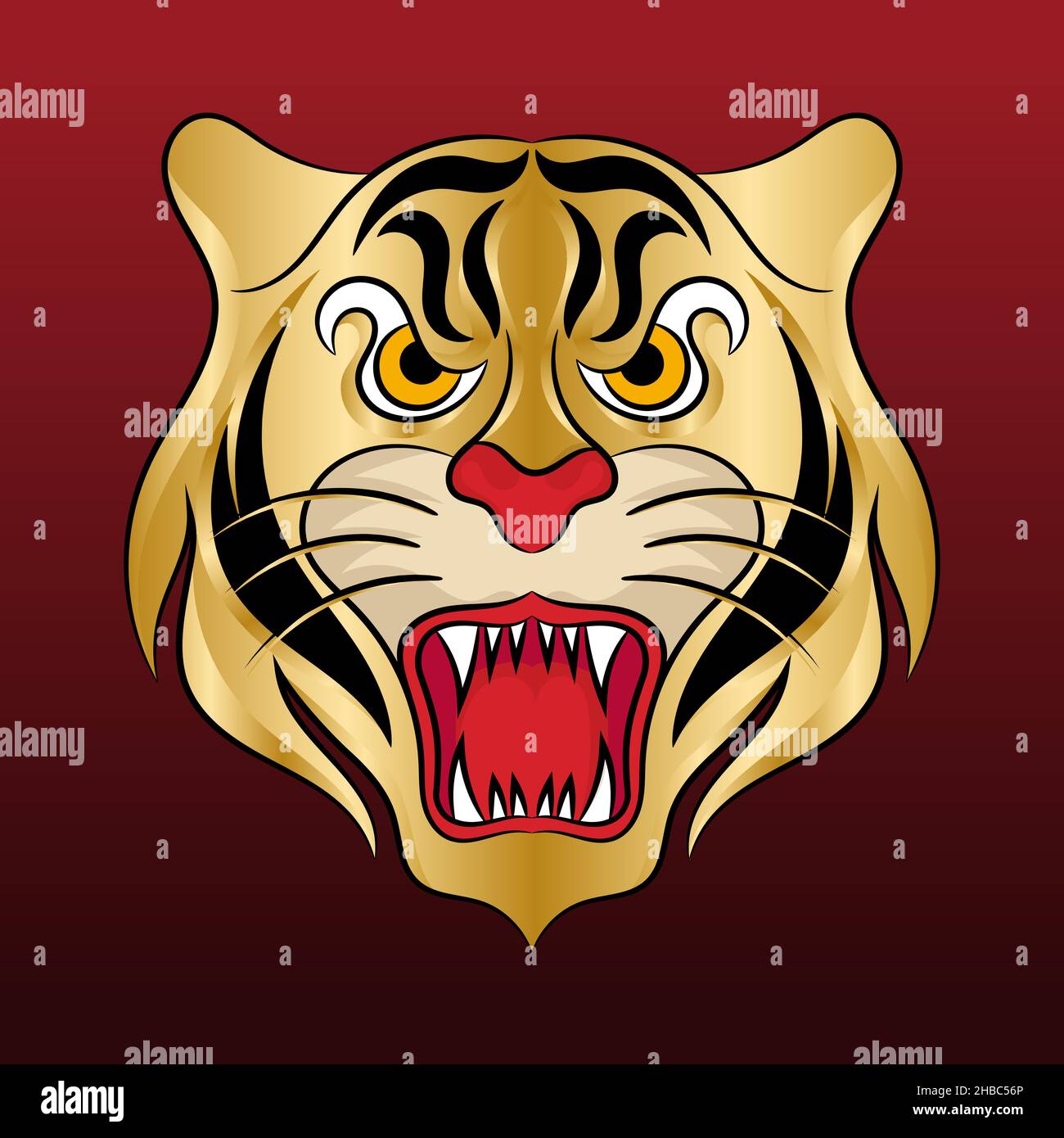 Golden Tiger Head, anno cinese della tigre illustrazione vettoriale Illustrazione Vettoriale