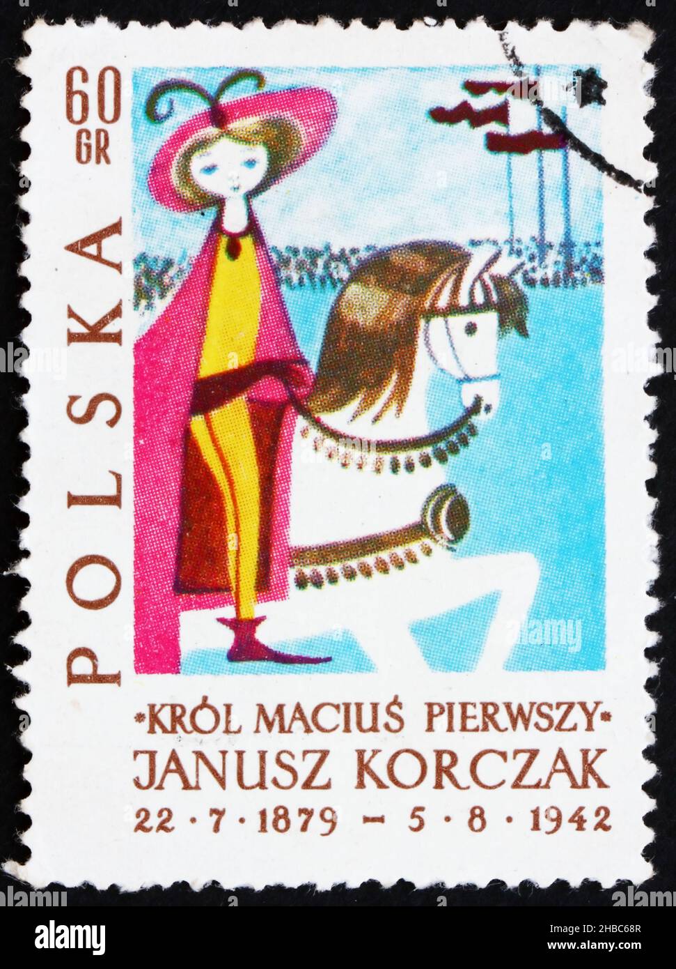 POLONIA - CIRCA 1962: Un francobollo stampato in Polonia mostra Re su Horseback, illustrazione da Re Matteo Libro, circa 1962 Foto Stock