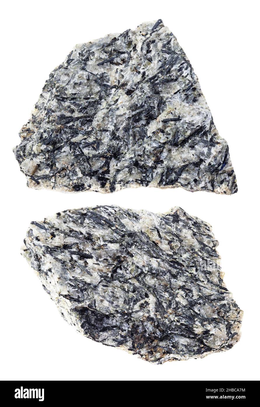 set di pietre lujaurite (lujavrite) ritagliate su sfondo bianco Foto Stock