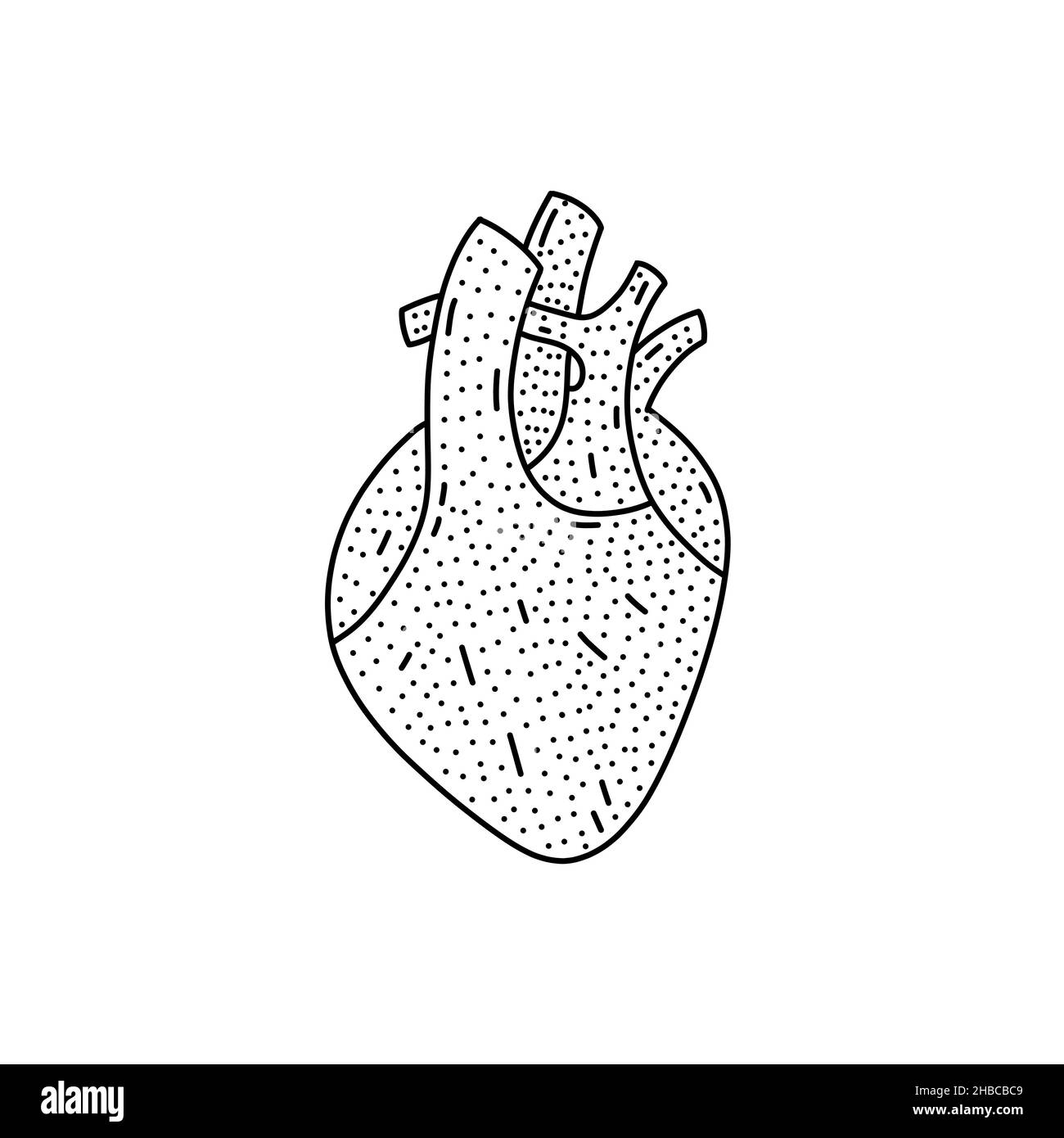 Icona astratta del cuore umano in stile doodle illustrazione vettoriale isolata su sfondo bianco trasparente Illustrazione Vettoriale