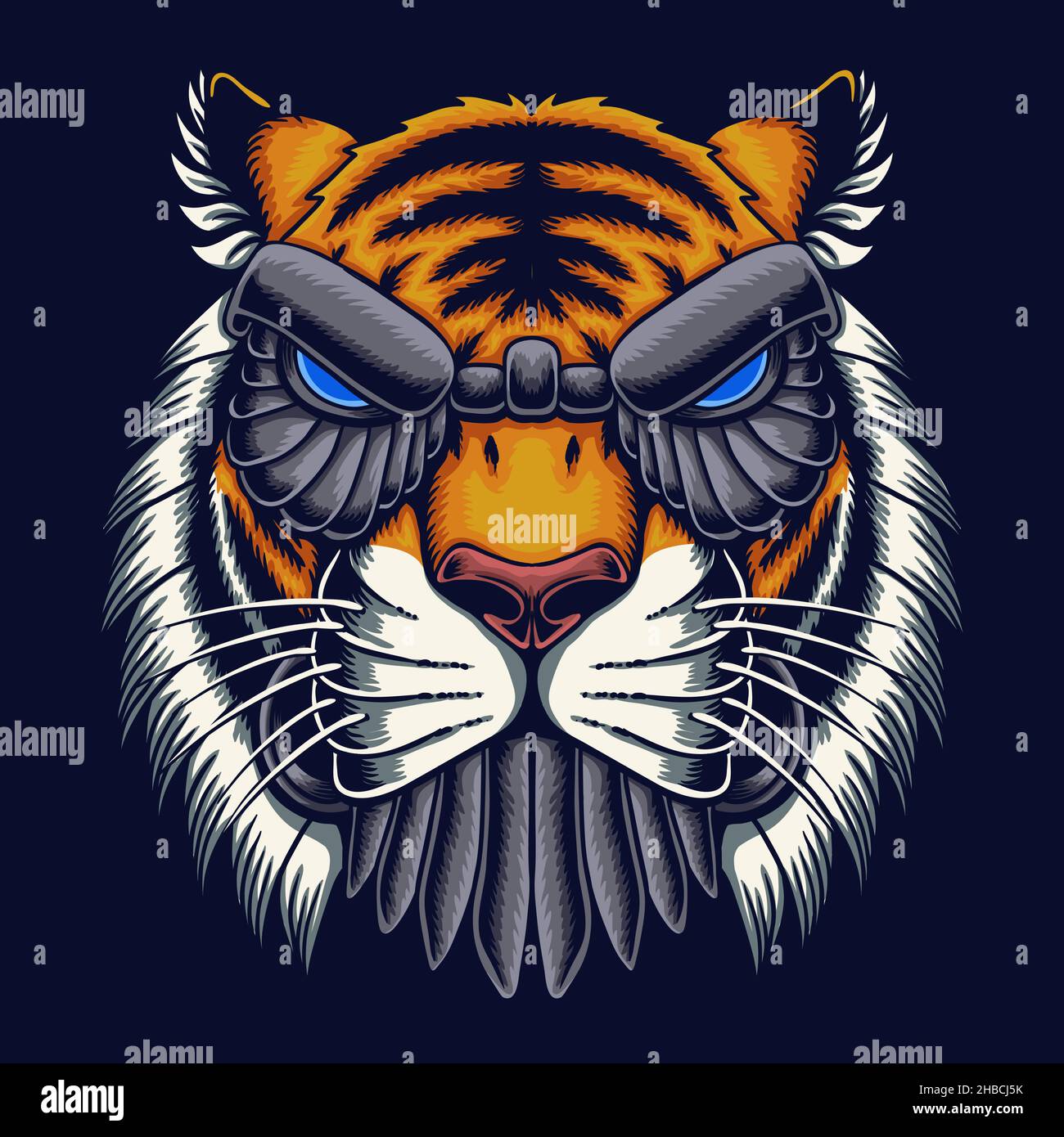Illustrazione del vettore della testa della tigre del robot Illustrazione Vettoriale