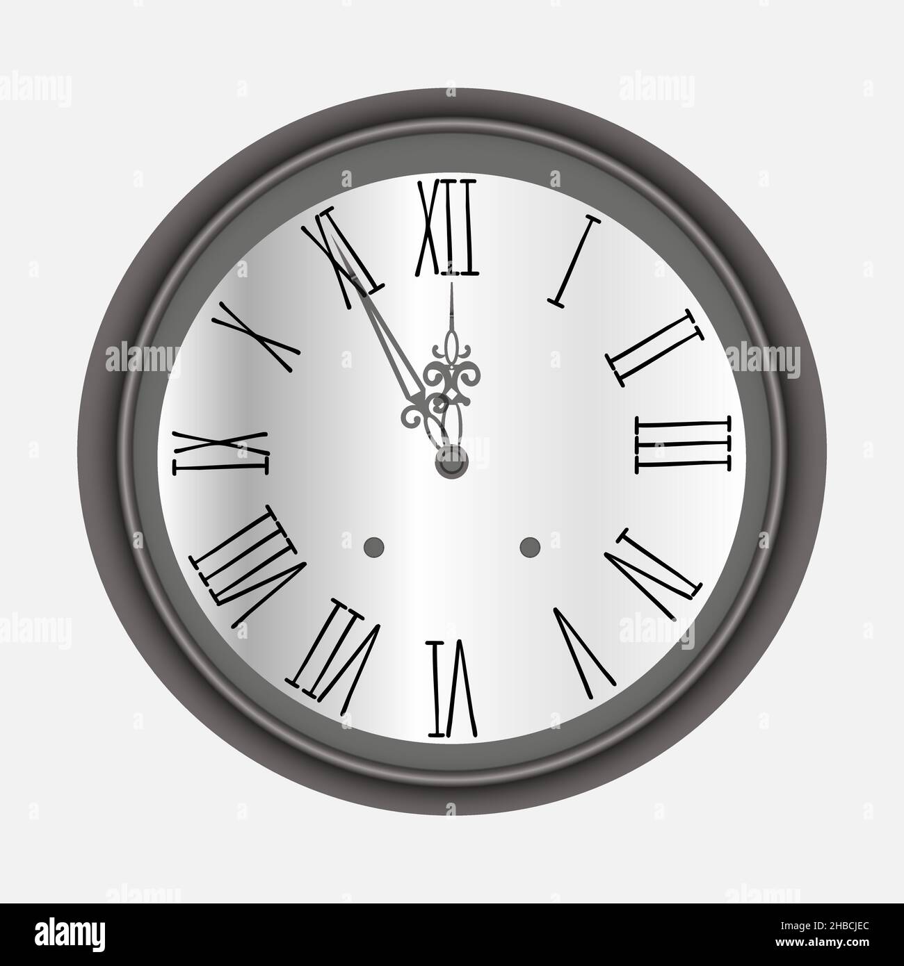 illustrazione di un orologio rotondo antico in una cassa metallica con un quadrante bianco Illustrazione Vettoriale