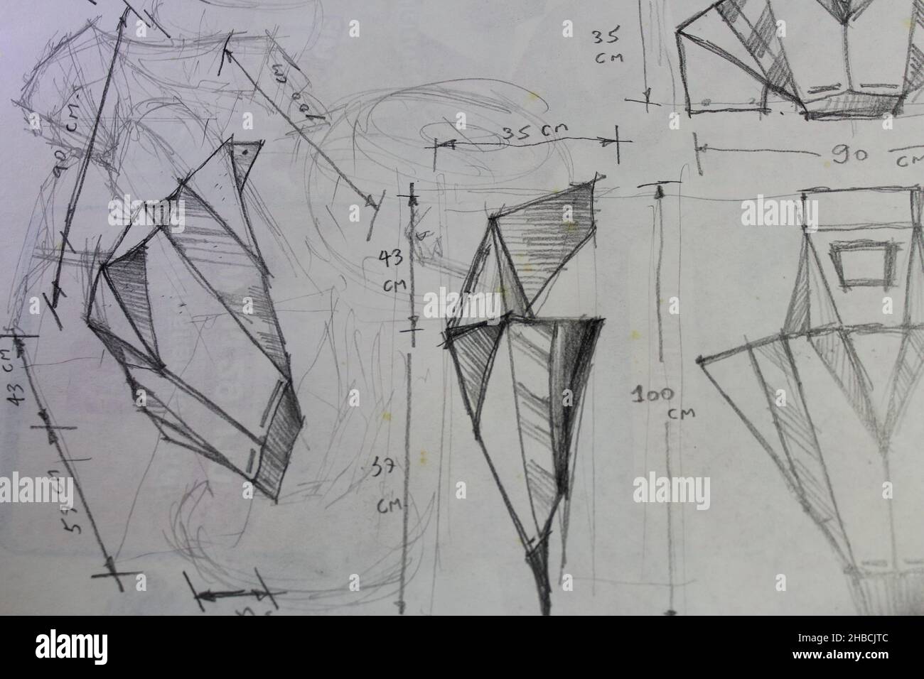 Dimensione parte industriale. Disegno a mano libera a matita. Foto Stock