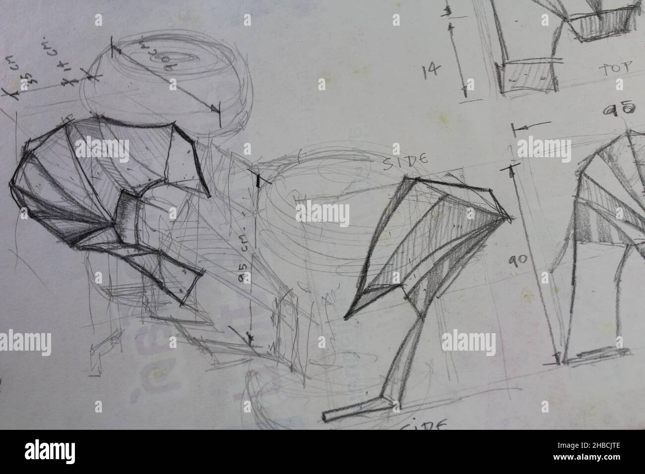 Dimensione parte industriale. Disegno a mano libera a matita. Foto Stock