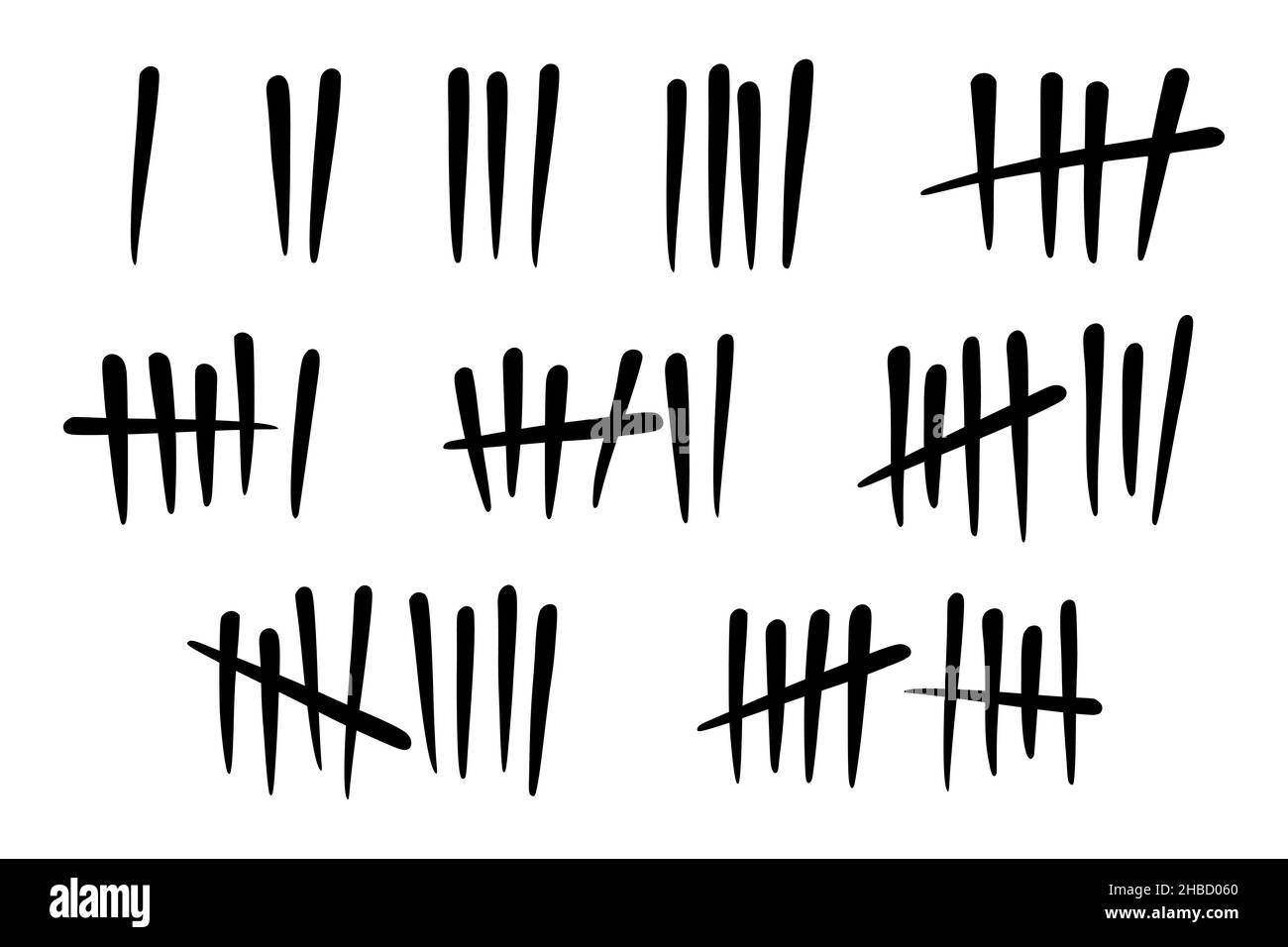 I segni di conteggio per contare i giorni in prigione. Segni di conteggio per le lezioni di matematica isolate su sfondo bianco. Illustrazione vettoriale Illustrazione Vettoriale