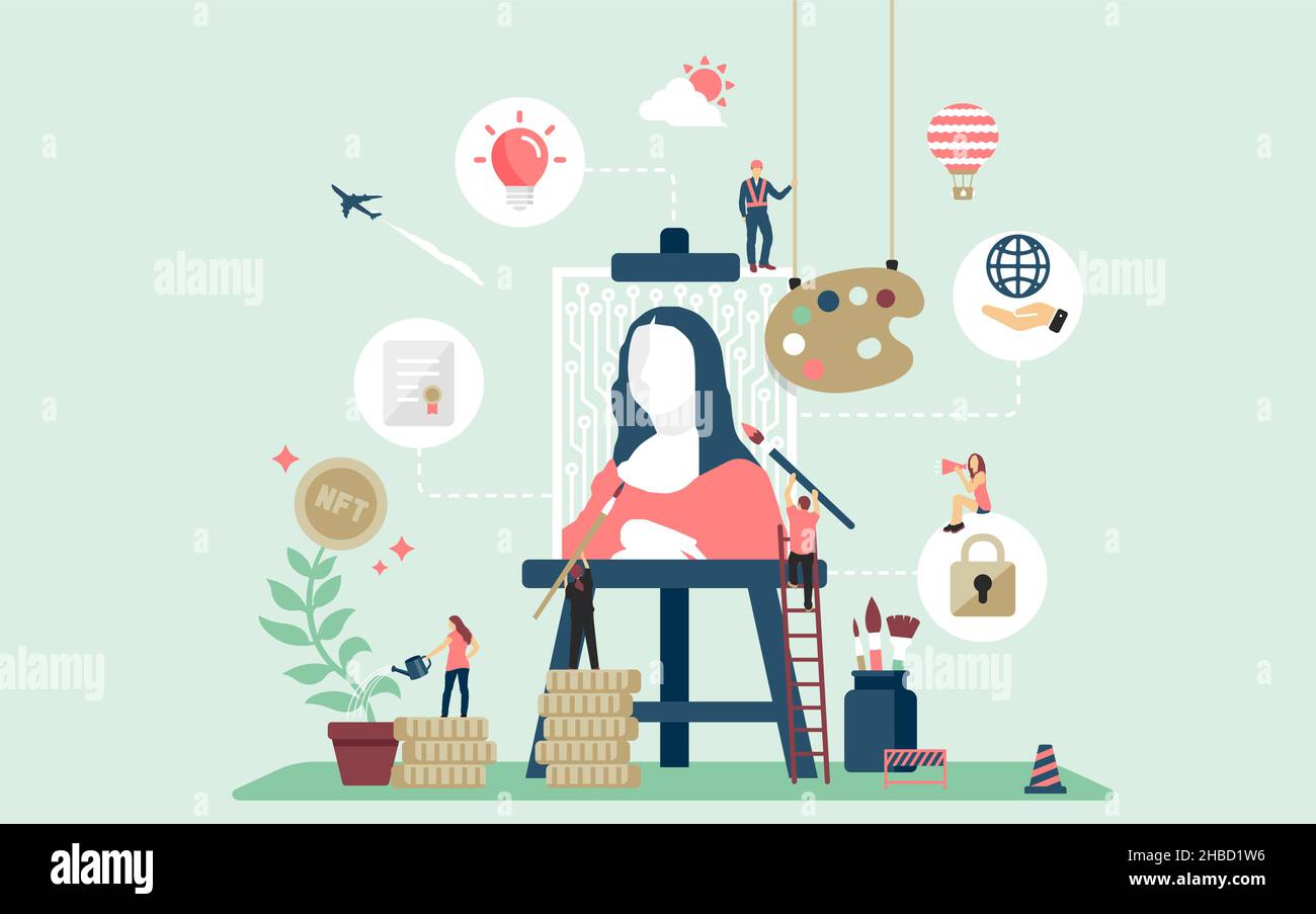 Illustrazione del banner web del concetto NFT ( token non-fungibile ) Illustrazione Vettoriale