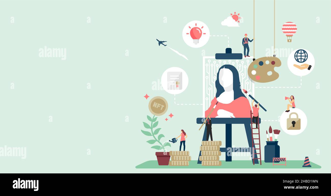 NFT ( token non-fungibile ) concetto web banner illustrazione ( no text ) Illustrazione Vettoriale