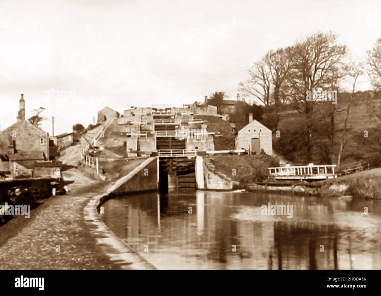 Five Rise Locks, Leeds e Liverpool Canal, Bingley, inizio 1900s Foto Stock