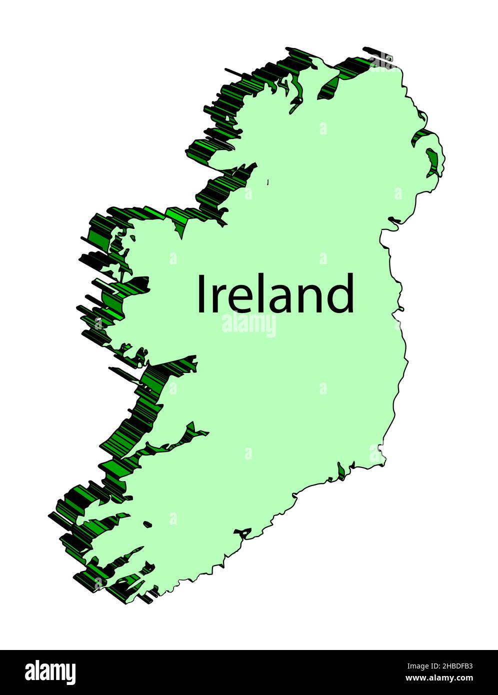 Traccia la mappa 3D dell'Irlanda del Nord e dell'Eire Irlanda del Sud su sfondo bianco Foto Stock