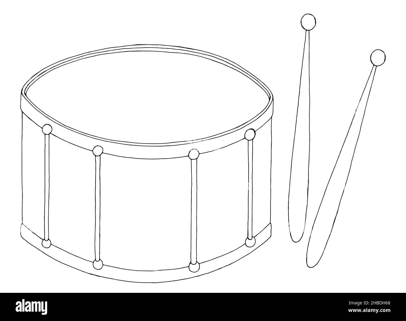 Drum graphic bianco nero isolato vettore di illustrazione di schizzo Illustrazione Vettoriale
