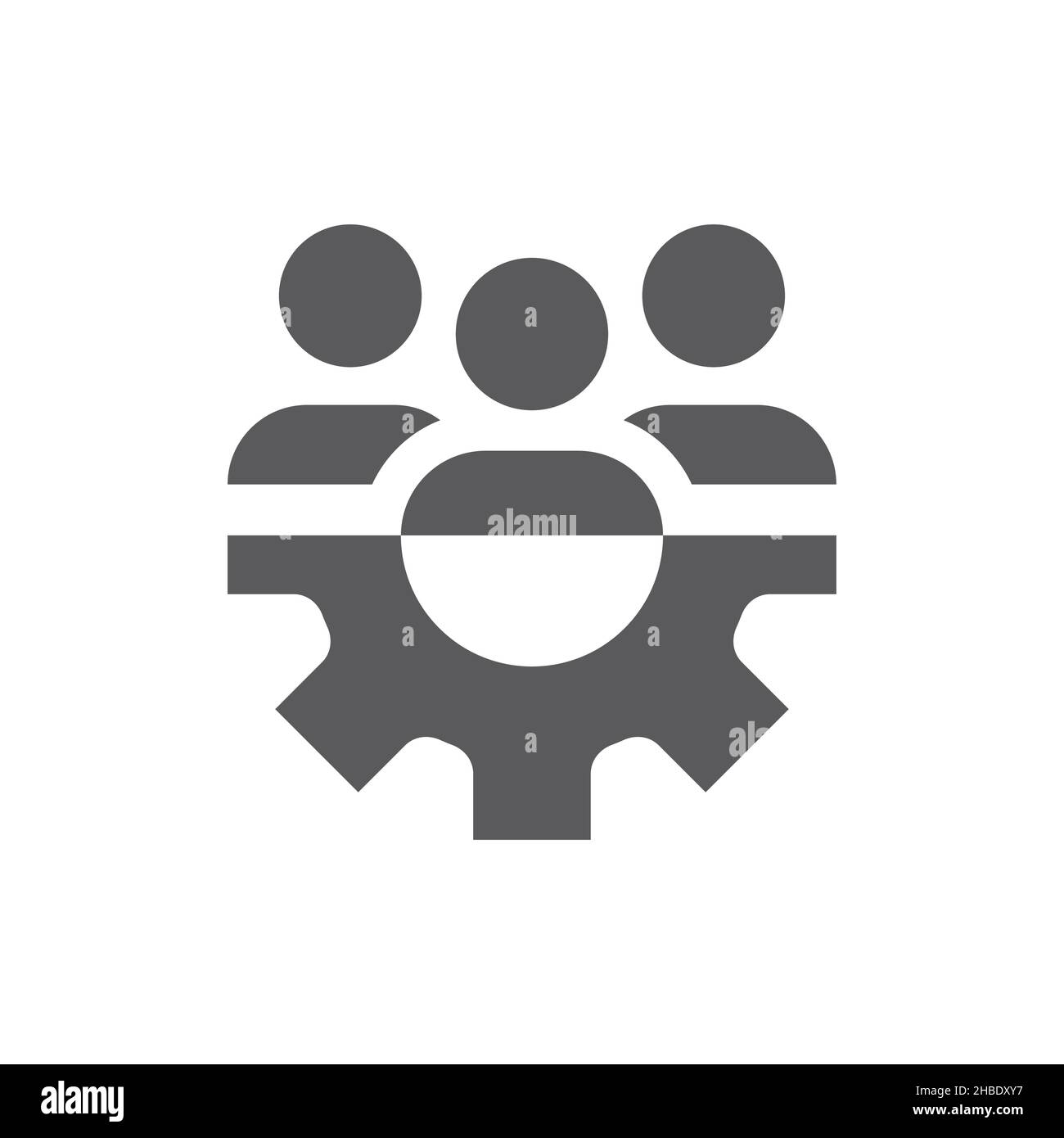 Icona di gestione delle risorse umane riempita. Persone, squadra con il simbolo del vettore di ingranaggio. Illustrazione Vettoriale
