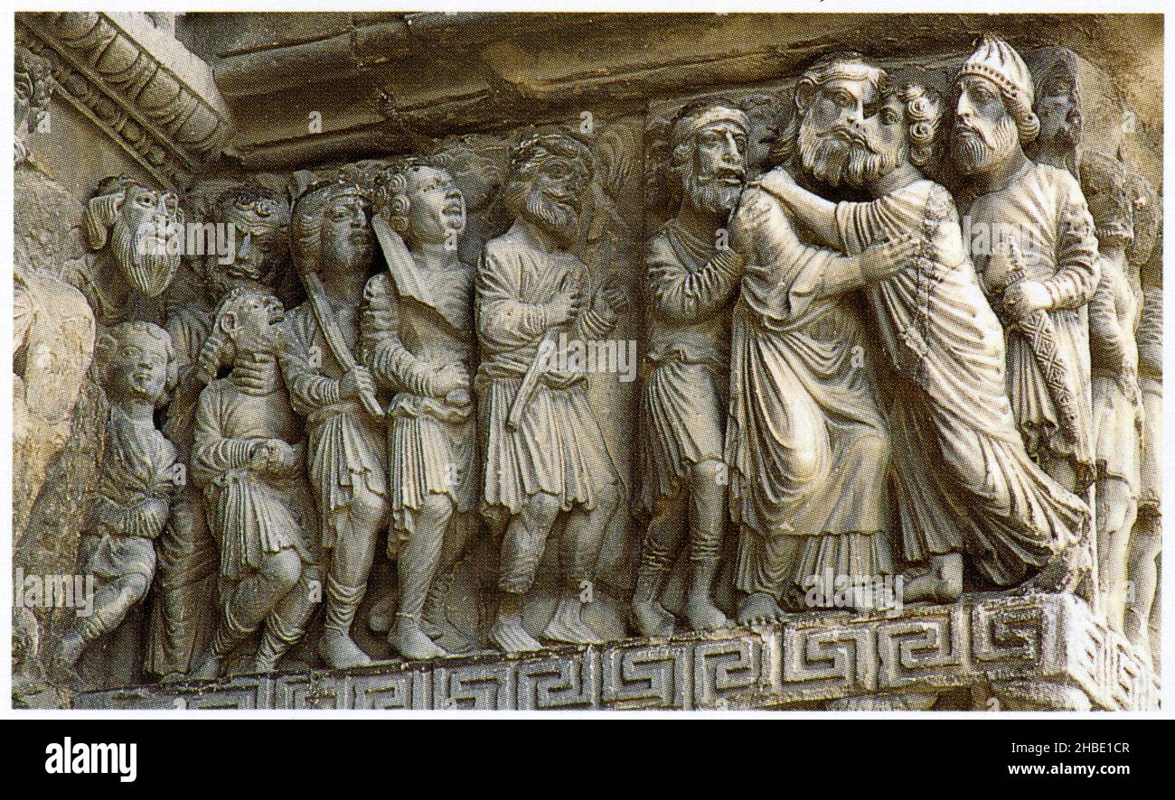 SAINT-GILLES-DU-GARD. ABBAZIALE. LE BAISER DE JUDA Foto Stock