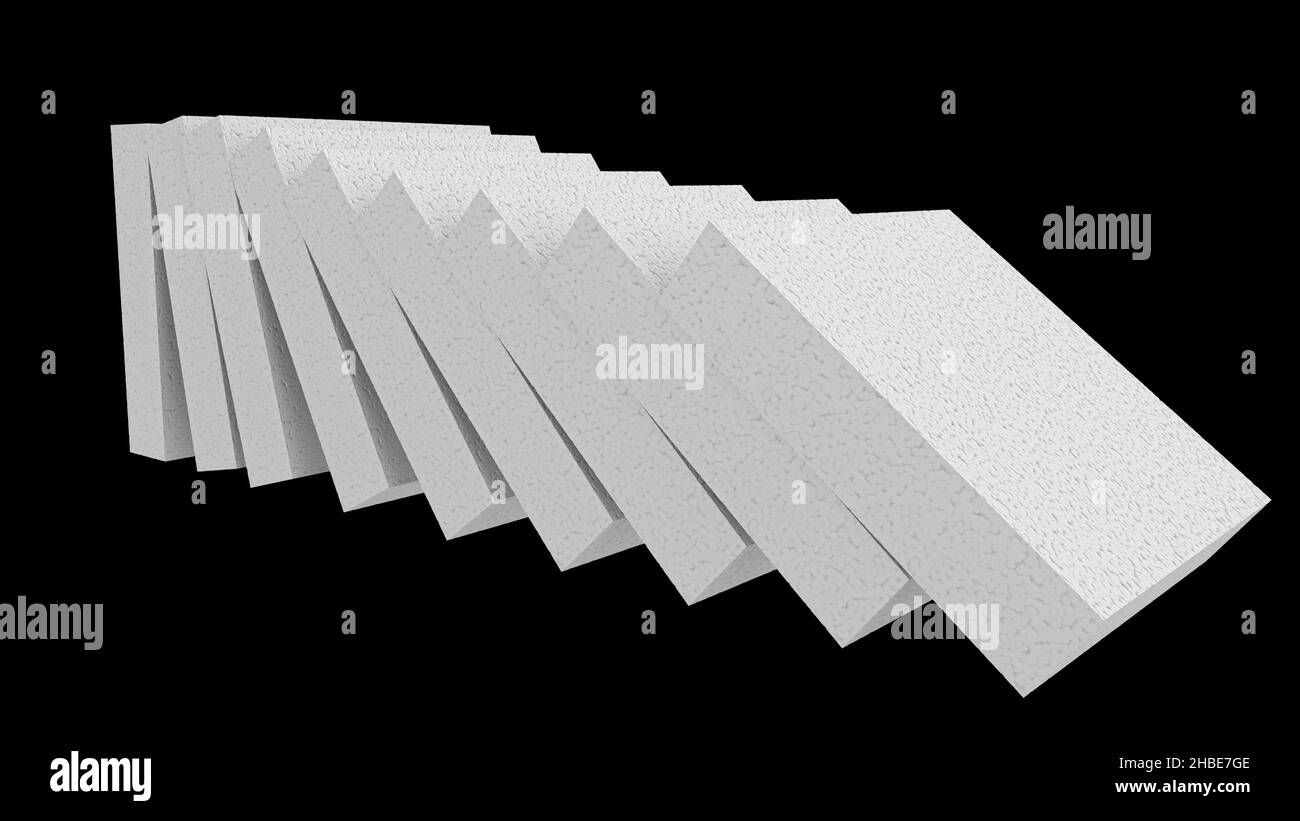 Una resa 3D di fogli impilati di polistirolo isolati su sfondo nero Foto Stock