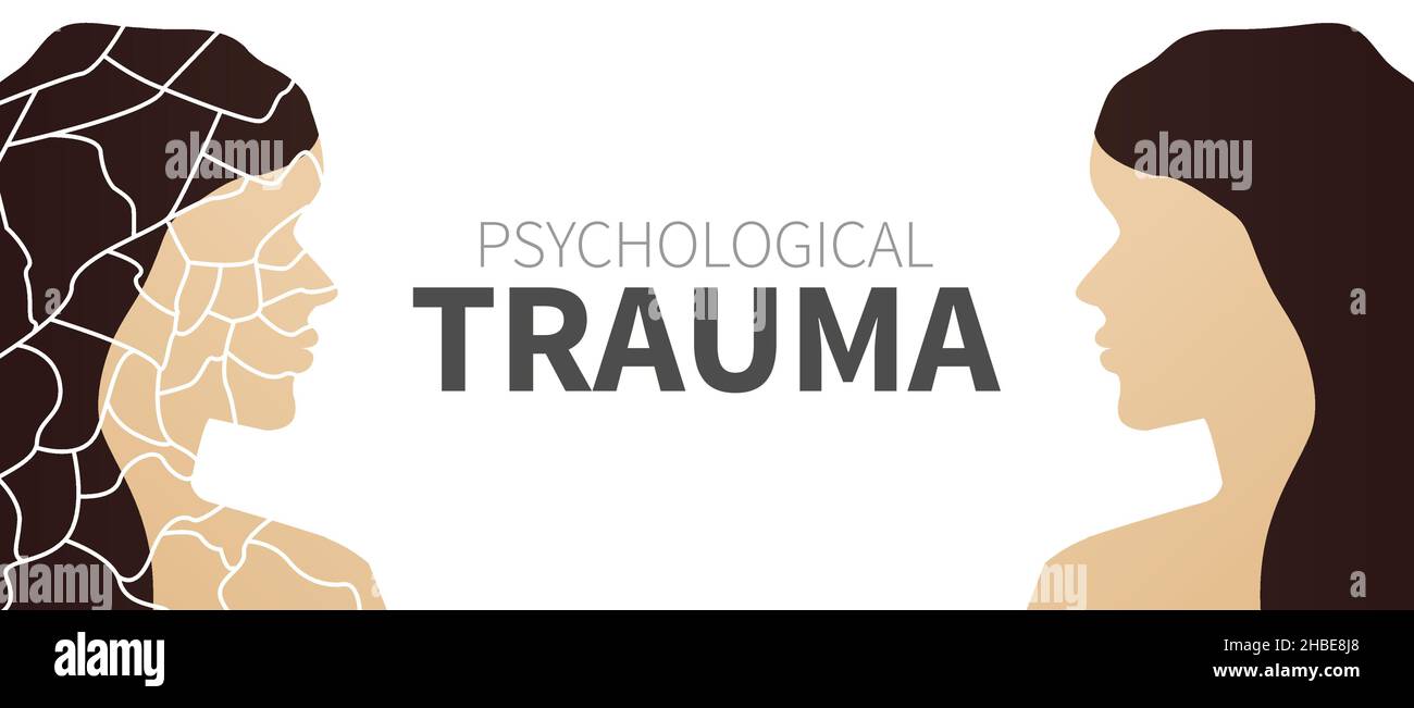 Psicologico Trauma Banner sfondo con Donna in pezzi e illustrazione delle Donne Illustrazione Vettoriale