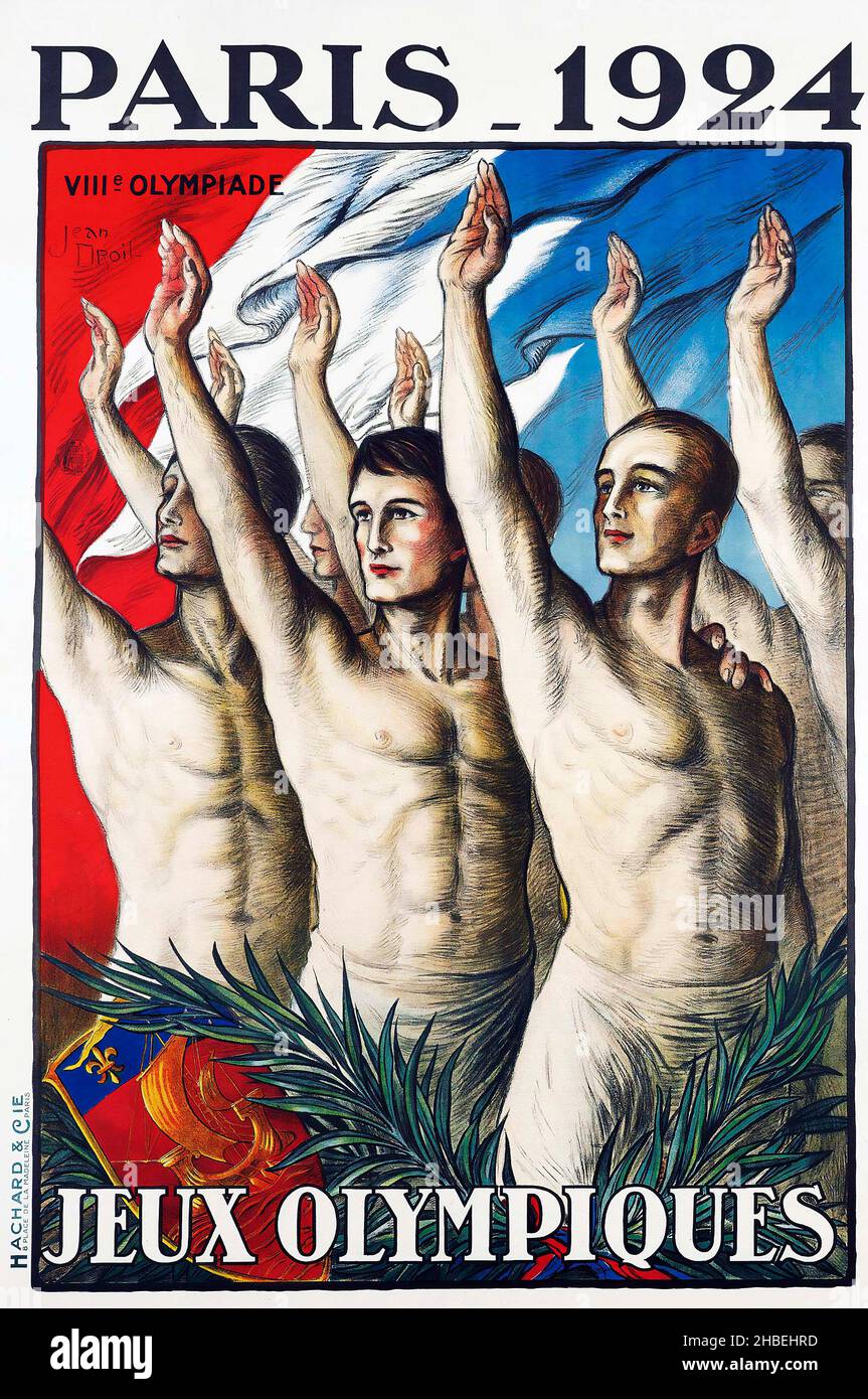 Poster dei Giochi Olimpici estivi - opere d'arte di Jean Droit, Jeux Olympiques. VIII Olimpiade. Poster delle Olimpiadi di Parigi 1924. Foto Stock