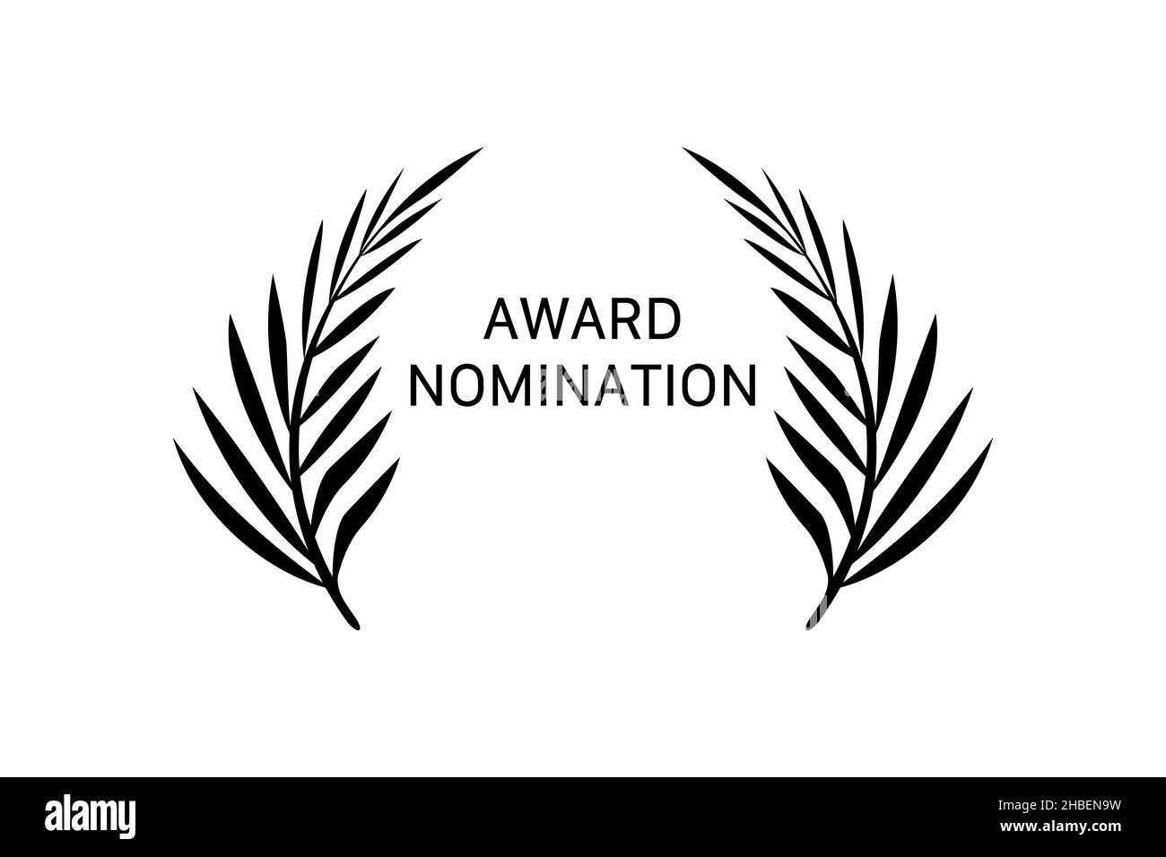 Modello di design del logo per la nomina del premio. Rami neri su sfondo bianco. Segno di riconoscimento con foglie. Illustrazione vettoriale isolata Illustrazione Vettoriale