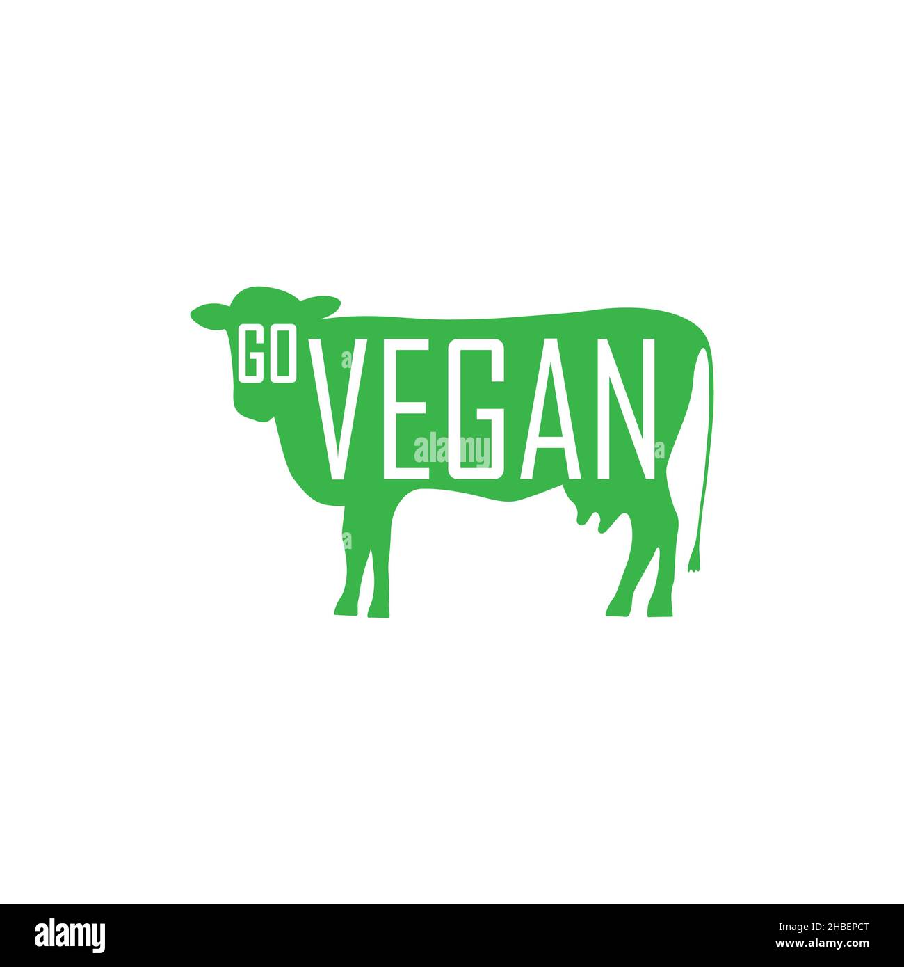 Vegan motivazionale vettore verde mucca profilo piatto con le parole su di esso. Illustrazione Vettoriale