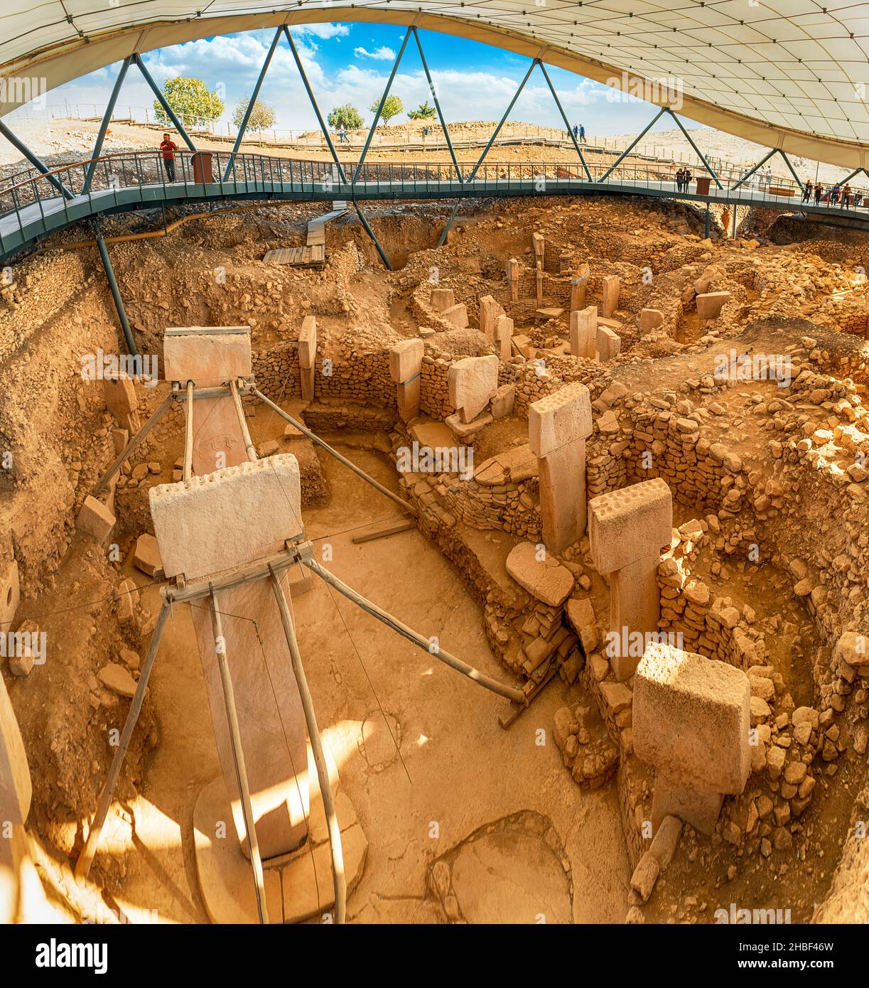 GobekliTepe a Sanliurfa, Turchia. L'antico sito di Gobekli Tepe è il tempio più antico del mondo. Sito patrimonio dell'umanità dell'UNESCO. Foto Stock