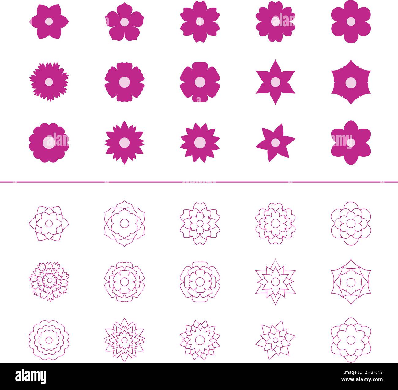 Set di icone di fiori, illustrazione vettoriale Illustrazione Vettoriale