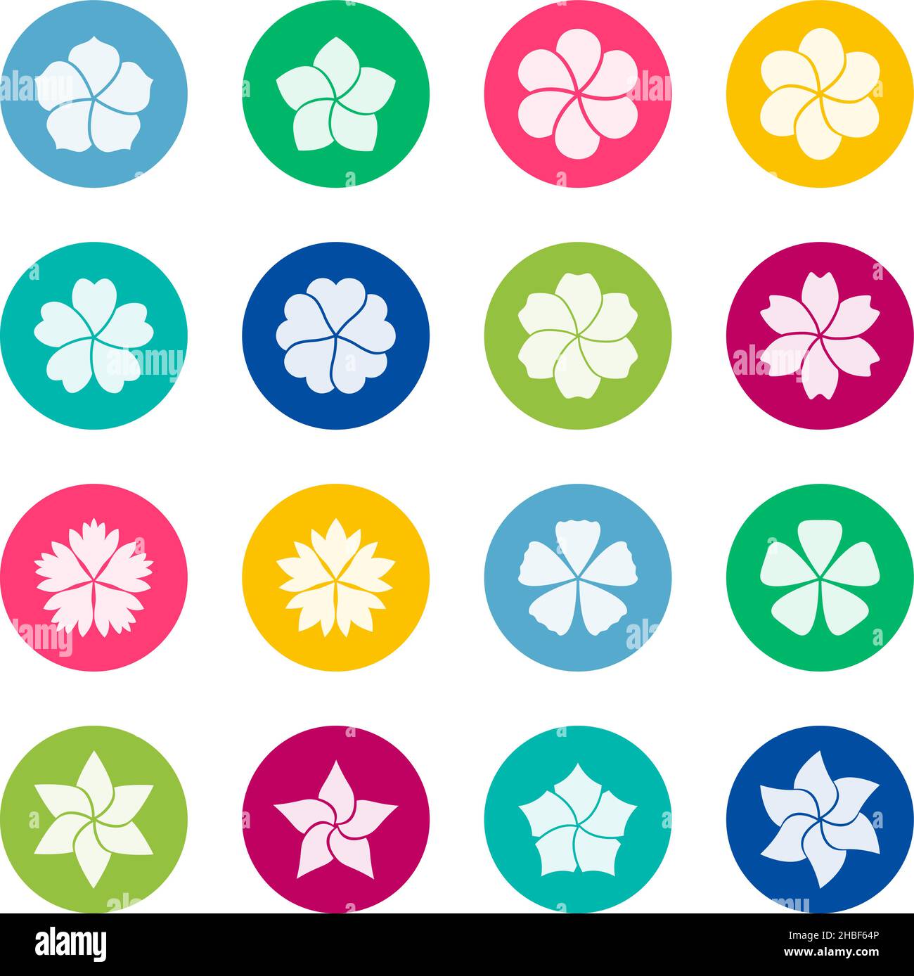 Set di icone floreali su sfondo a colori, illustrazione vettoriale Illustrazione Vettoriale